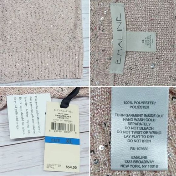 NWT Emaline Pink Pullover Sequin Short‎ Sleeve Sweater Blouse Size XL - Picture 13 of 16